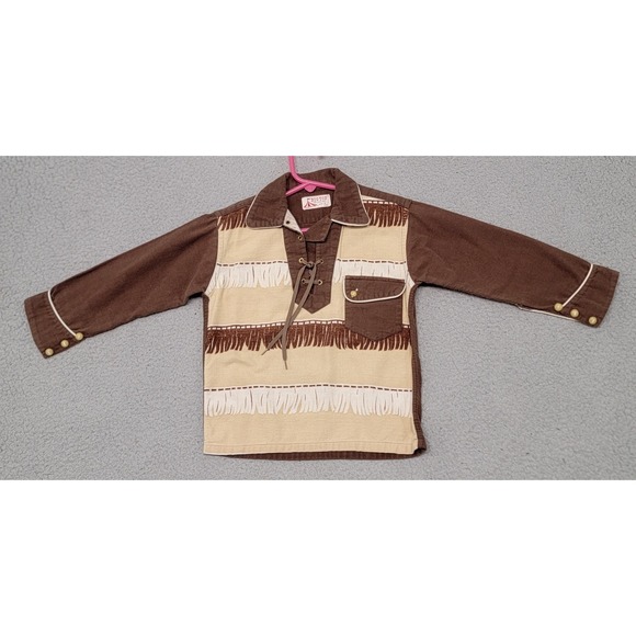 Big Top Other - Vintage Davy Crockett Shirt Boys 4 Brown Fringe Lace Up Pioneer Costume 50s 60s